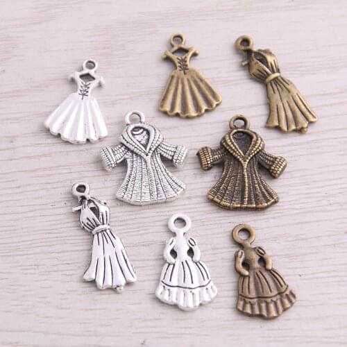SWEET BELL 30PCS 4 Style New Product Two Color Ladies Coat Ladies Dress Charms Pendant Jewelry Metal Alloy Jewelry Marking