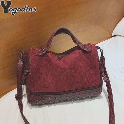 New Arrival Nubuck PU Leather Handbags for Women Casual Female Shoulder Bag Tote Crossbody Bag Ladies Large Rivet Messenger Bag