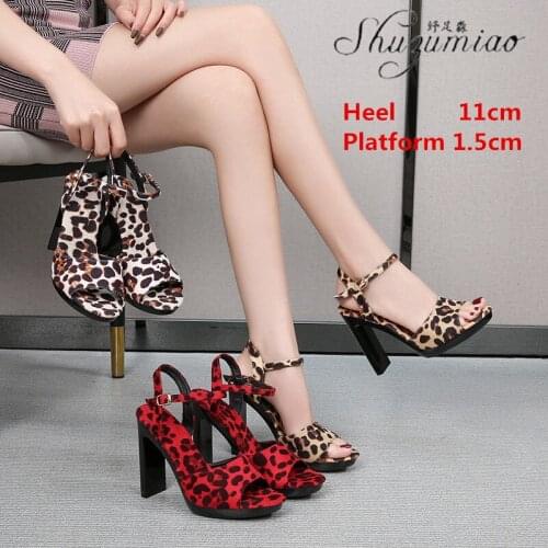 Banquet Summer 2021 New Sexy Leopard Print 11cm Super High Heel Sandals Catwalk Nightclub Party Club Pole Dancing Womens Shoes