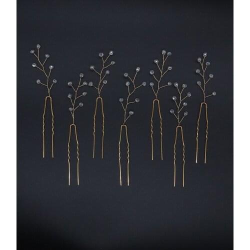 Vintage Gold Crystal 7PCS Bridal Hair Pins Bead Handmade Women Hair Ornaments Flower Jewelry Bridesmaid Gift Wedding Accessories