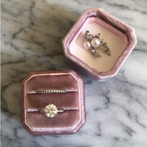 Octagon Velvet Ring Box Double Ring Display Holder with Detachable Lid Ring Box Holder for Wedding Ceremony