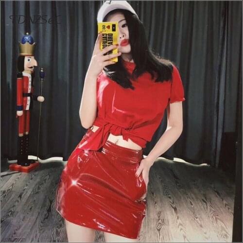 Shiny Faux Latex Leather A-line Skirts Women High Waist Casual PU Mini Skirts With Pocket Office Lady Simple Short Skirts Custom