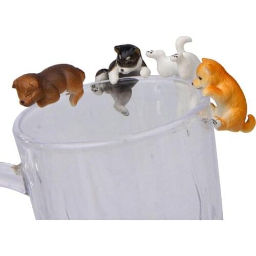 Funny Lifelike Mini Shiba Dog Animal Figurine Hanging Cup Rim DIY Landscape Ornament Collectible Cute Animal Model