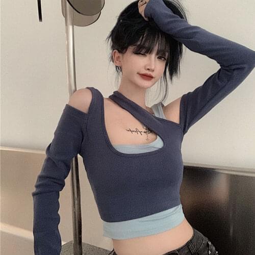 Woman Tshirts Black T-shirt for Women Autumn Long Sleeve Short Top Tops Mujer Camisetas