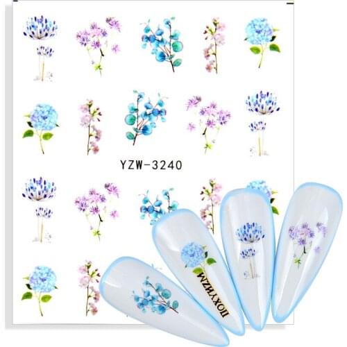 1 Sheet Leaves Flowers Tree Water Decals Slider For Nails Spring Flower Butterfly Snake Design Stickers Nail Art Decoration