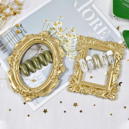 1Pcs Oval Retro Photo Prop European Lace Gold Cutout Frame False Nail Art Plate Tips Practice Display Board Manicure Nail Tools