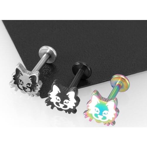 1PC Cat Labret Lip Ring Bar Stud Ear Cartilage Piercing Earring Internally Threaded Tragus Helix Monroe Punk Body Jewelry 16G