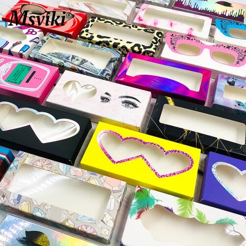 100 Pcs Eyelash Packaging Box Bulk Wholesale Custom 3D Mink Lashes Boxes Packaging With Logo Makeup Set Eyelashes Case Pack