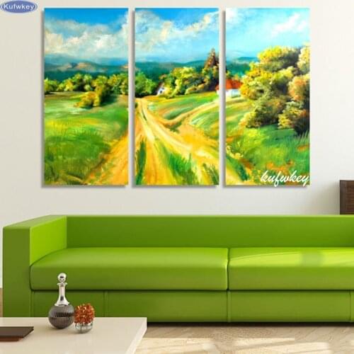 3pcs, 5D Diy Square Diamond Embroidery Country road Painting Cross Stitch Resin Full Diamond Painting landscape,diamond picture