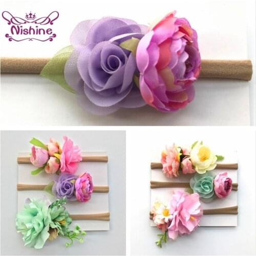 3pcs/lot Children Artificial Flower Headband Newborn Infant Elastic Hairband Lovely Princess Headwear Kids Photography Props