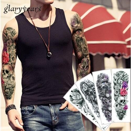 48*17cm glaryyears 40 Designs 1 Sheet Big Large Full Arm Tattoo Body Sticker TQB Temporary Greece Style Flower Image Tattoo 2019