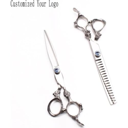 7" 440C Customize Logo Dog Scissors Pet Scissors Straight Scissors Thinninng Shears Professional Grooming Scissors Add Bag C9107