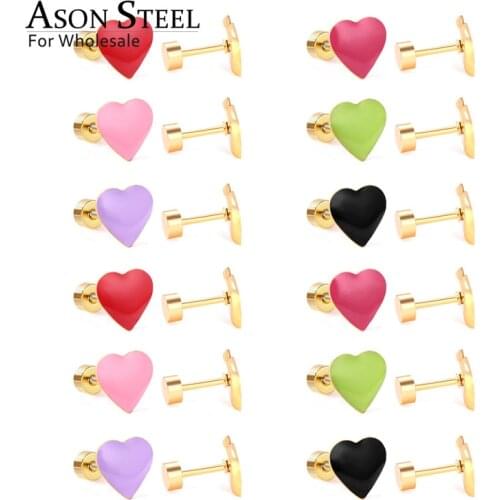 ASONSTEEL 12pairs/lot Gold/Silver Color Moon/Heart/Star Screw Stud Earring Set Ear Piercing 316L Stainless Steel Earring