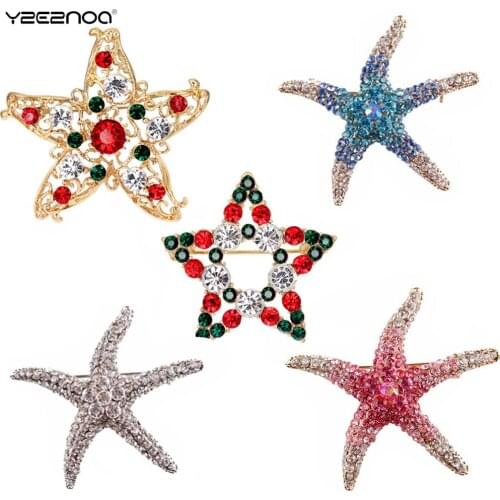 Full Rhinstones Rhinestone Pin Brooch Sea-Star Starfish Brooch Pins For Women Mens Suit Jewelry Office Casual Brooch Pins Gifts