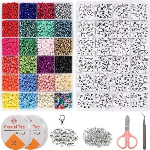 Beads for Bracelets, 3600 Pcs 3mm Glass Seed Beads With 1320 Pcs Alphabet Letter Beads for Jewelry Bracelets Making