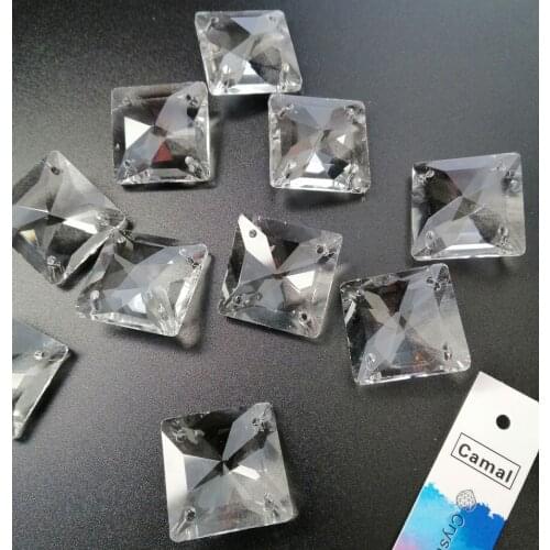 Camal 10pcs 22mm/0.86inch 4 holes Faceted Square Beads Crystal Pendant Prism Lamp Lighting Part Hanging Chandelier Suncatcher