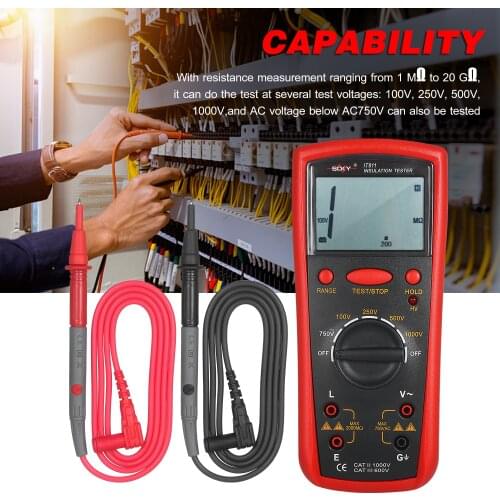 LCD Insulation Measurement Instrument Digital Multimeter Resistance Meter Digital Megger Ohmmeter Insulation Tester 1MΩ-20GΩ