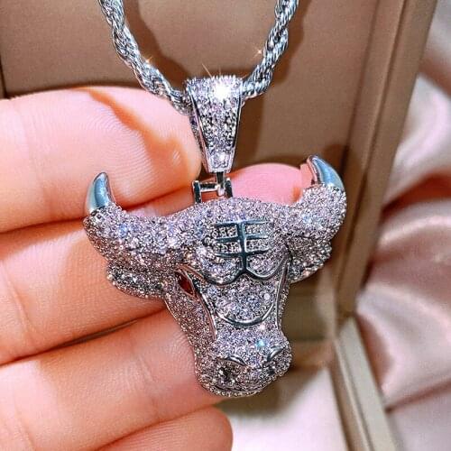 Personality Creative Ox Head Pendants Domineering Men Luxury Inlay Zircon Pendant Necklace Trend Mens Nightclub Party Jewelry