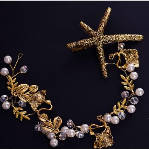 Mermaid Headpiece Hair Piece Starfish Hair Vine Nautical Hair Accessories Gold Crown Beach Wedding Headband Mermaid Crown
