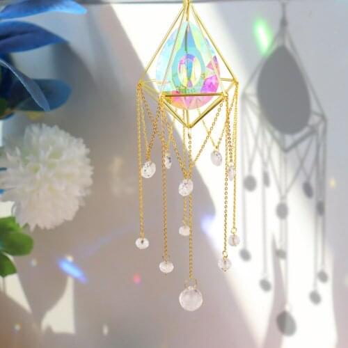 Crystal Sunshade Pipa Prism Hanging Rainbow Metal Pendant Pendant Home Garden Car Decoration Curtain Pendant Wedding Decoration