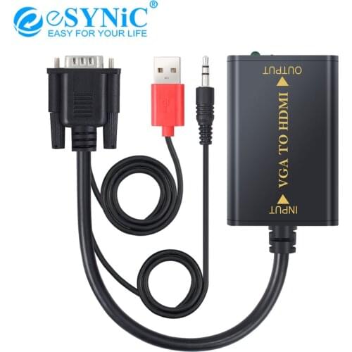 ESYNiC VGA to HDMI Converter Cable Converter with 3.5mm Audio Adapter Support 1080P@50/60hz HDMI 1.3b for PC DVD HDMI Converter