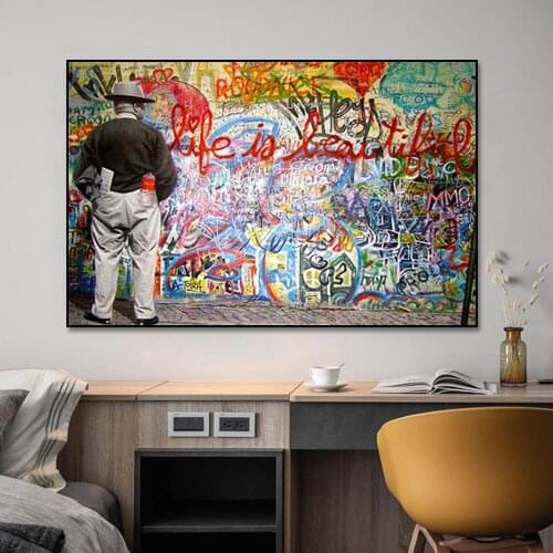 Life Is Beautiful Street Graffiti Art Canvas Painting Banksy Posters and Prints Wall Art Picture for Living Room Home Decoration
