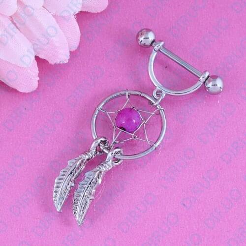 Retail dream Catcher Nipple ring Beautiful Nickel-free Body Piercing jewelry 14G 316L surgical steel bar