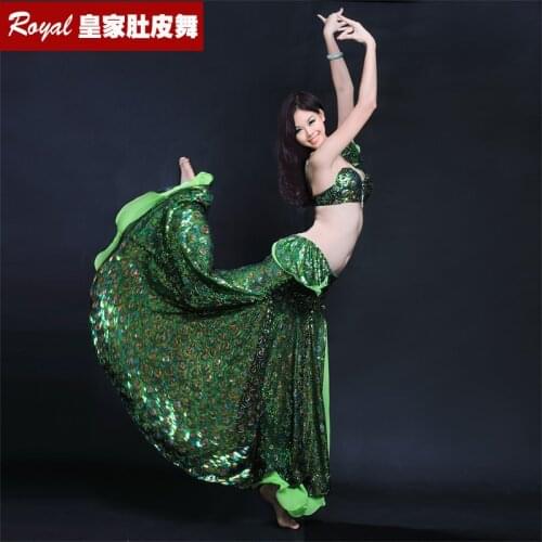 Hot Sale womens belly dance set peacock pattern sequin embroidery belly dance costume belly dancing wear bra+360 degree skirt