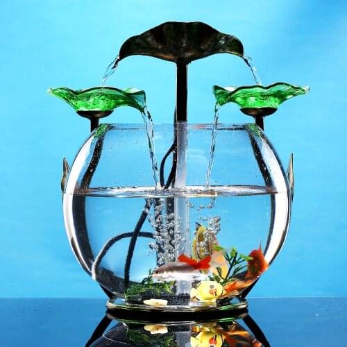 Creative Indoor Fountain Transparent Glass Fish Tank Water Fountains Living Room Desktop Waterfall Aquarium Feng Shui Home Decor