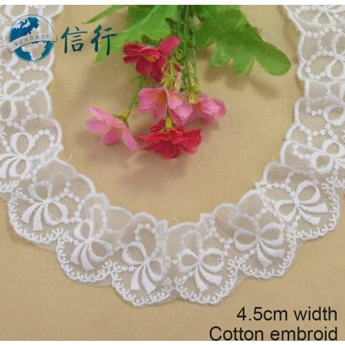 4.5cm width white lace cotton embroidery lace french lace ribbon fabric guipure diy trims warp knitting sewing Accessories#4156