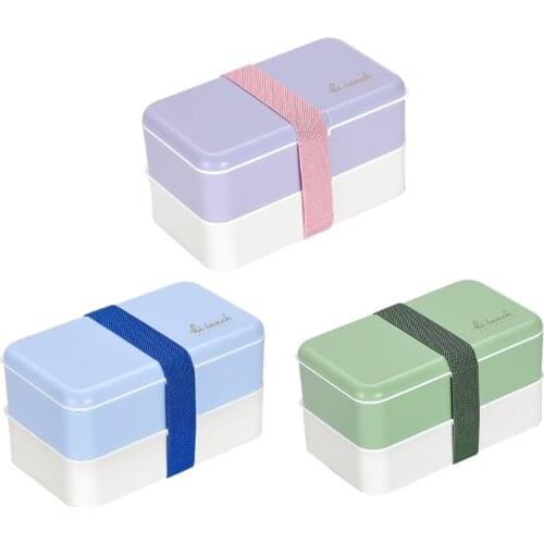 INS Japanese Style Double Layer PS PP and Silicone Material Lunch Box with Microwave Oven Bento Boxes for student Adults
