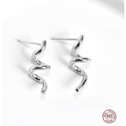 LKO 925 Sterling Silver Simple Twist Spiral Stud Earrings Valentines Day Gifts Women Charm Exquisite Jewelry Accessories