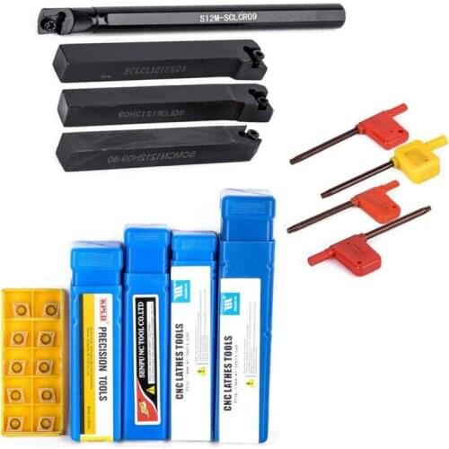 Lathe Turning Tool Holder Set Machine Tools T15 Wrench Carbide Insert Kit 10X CCMT09T304 S12M-SCLCR09+1212H09+SCLCL+SCMCN1212H09