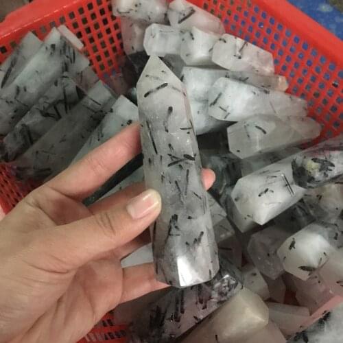 Natural black tourmaline Quartz Crystal Wand point 90g