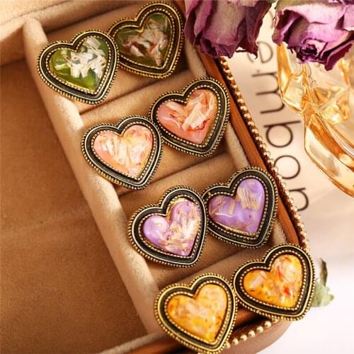 New Cute Korean Style Colorful Resin Heart Stud Earrings for Women 2021 New Fashion Party Jewelry Gift