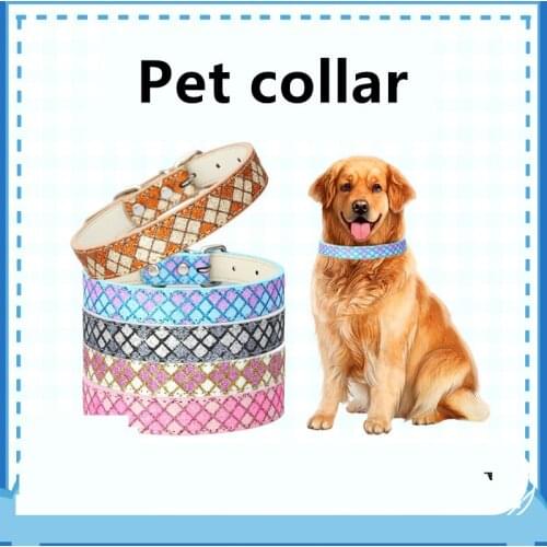 New Adjustable Colorful Pet Collars Kitten Cat Collar PU Leather Neck Strap Safe for Dogs Soft Grid Glitter Glow Pet Supplies