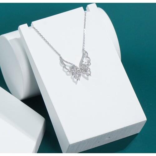 BOEYCJR Butterfly 18K White Gold Natural Diamonds Pendant Necklace for Women Anniversary Gift