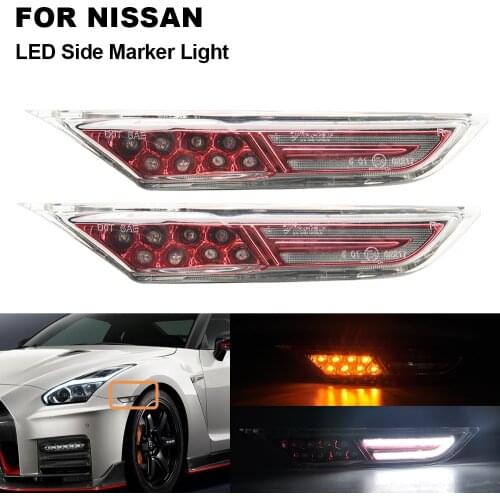Clear Lens+Red Reflector 2psc Amber LED Side Marker Turn Signal Lightbar Running Lamp For Nissan GTR R35 2007-2018