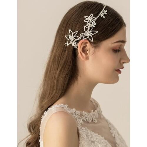 Luxury Retro Bridal Headdress Silver Alloy Pearls Crystal Chain Handmade Head Band for Wedding Perform Studio Photo O536