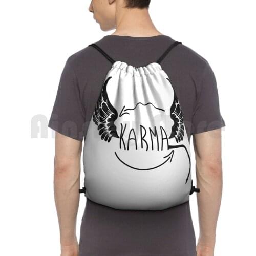 Karma Backpack Drawstring Bag Riding Climbing Gym Bag Karma Good Bad Unique Cool Luck Choices Decisions Life Angel Demon