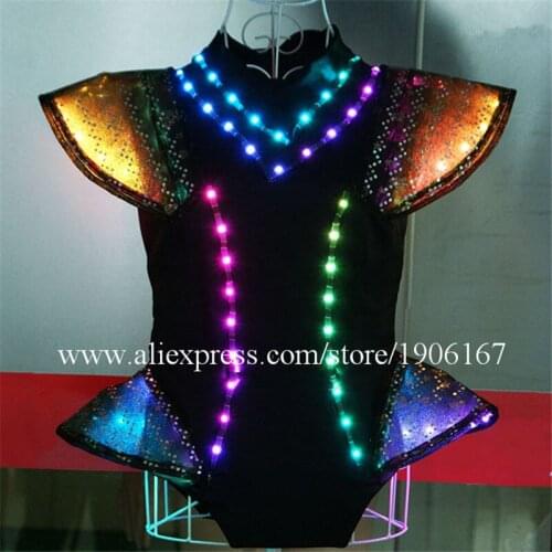 Sexy Full Color LED Luminous Stage show Costumes Sexy Girl DJ DS LED Light Up Party Evening Dress RGB Led Grand Event Clothes