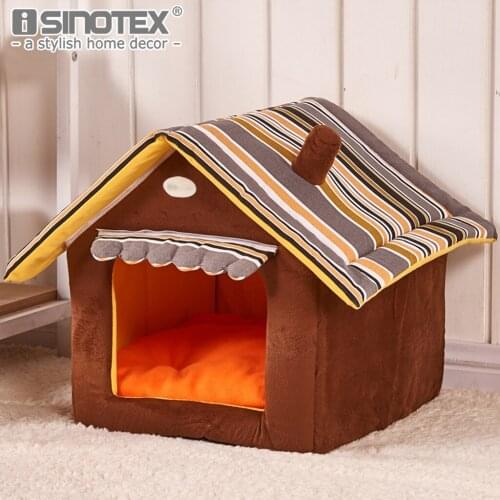 1PCS Pet Bed Removable and Washable Striped Dog Cat Puppy Deluxe Suede Soft Bed House S-XL 4 Sizes for Lovely Pet Warm Winter