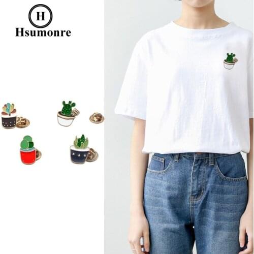 Cactus Cartoon Cute Brooches Green Red Cup Lapel Pins Brooch Enamel Plant Denim Jeans Shirt Pin Badge Jewelry 4pcs/set