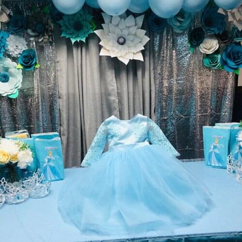 Long Sleeve Blue Lace Flower Girls Dresses Long Sleeve Blue Girls Fist Communion Dresses Blue Girls Celebration Pageant Gowns
