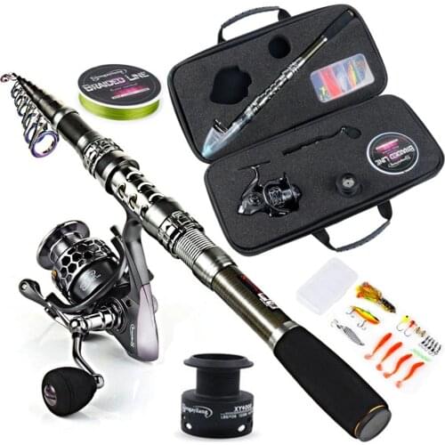 Sougayilang 1.8-2.4m Telescopic Fishing Combo Ultralight Carbon Fiber Rod 13+1BB Reel Pole Lure Line Bag Set for Travel Fishing