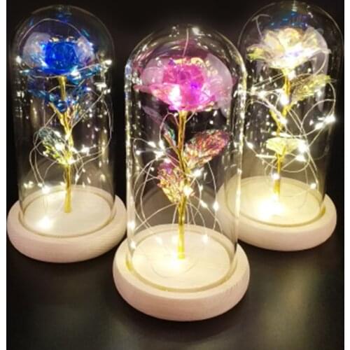 Light roses Flower Glass Night Light Beauty Enchanted In Gold-plated Beast Lights Dome Party Wedding Valentine Day surprise girl