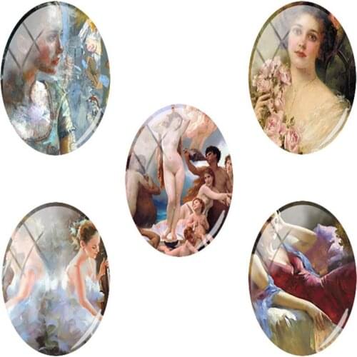 TAFREE 2019 NEW 18x25mm Hand Oil Painting Art Photo Oval Glass Cabochon Flatback Dome Jewelry Finding Pendant base PP68