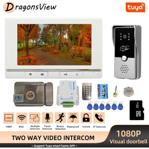 DragonsView WiFi Video Intercom with Lock Set 1080P Outdoor Doorbell Camera Wireless Visual Tuya Smart Video Door Phone for Home