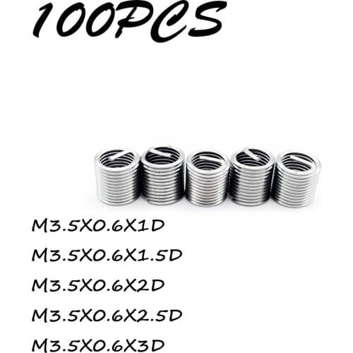 100pcs Silver Thread Repair Insert M3.5*0.6*1D/1.5D/2D/2.5D/3D Kit Set Stainless Steel For Hardware Repair Tools