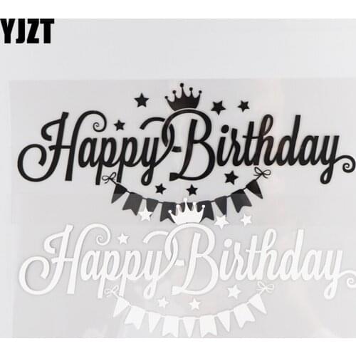 YJZT 27.5×11CM Cartoon Funny Accessories Vinyl Decal Car Sticker Happy Birthday Pattern Black/Silver 4C-0531